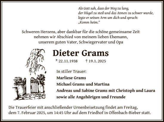 Todesanzeige von Dieter Grams von OF