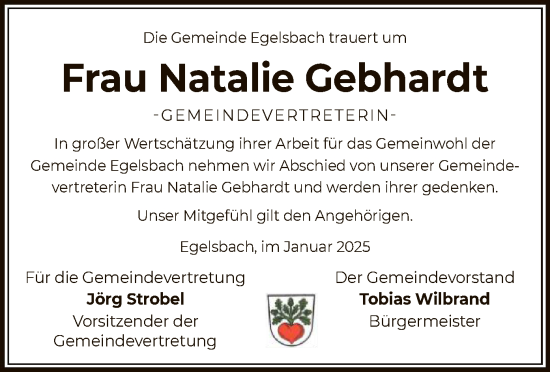 Todesanzeige von Natalie Gebhardt von OF