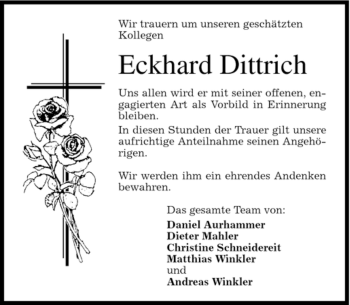 Todesanzeige von Eckhard Dittrich von MERKUR & TZ