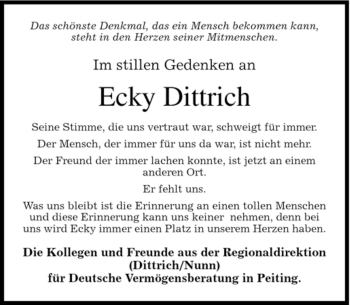 Todesanzeige von Ecky Dittrich von MERKUR & TZ