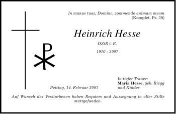 Todesanzeige von Heinrich Hesse von MERKUR & TZ