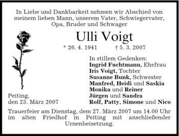 Todesanzeige von Ulli Voigt von MERKUR & TZ