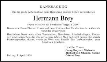 Todesanzeige von Hermann Brey von MERKUR & TZ