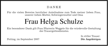 Todesanzeige von Helga Schulze von MERKUR & TZ