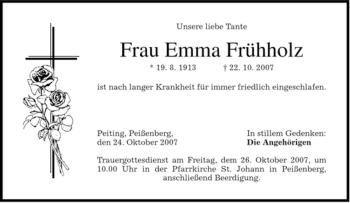 Todesanzeige von Emma Frühholz von MERKUR & TZ