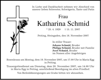 Todesanzeige von Katharina Schmid von MERKUR & TZ