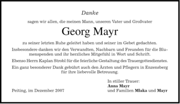 Todesanzeige von Georg Mayr von MERKUR & TZ