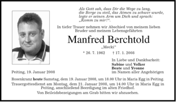 Todesanzeige von Manfred Berchtold von MERKUR & TZ