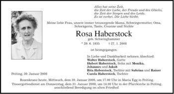 Todesanzeige von Rosa Haberstock von MERKUR & TZ