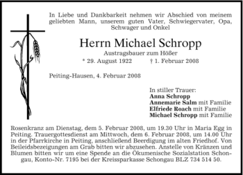 Todesanzeige von Michael Schropp von MERKUR & TZ