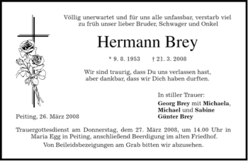 Todesanzeige von Hermann Brey von MERKUR & TZ