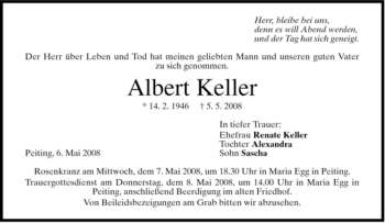 Todesanzeige von Albert Keller von MERKUR & TZ