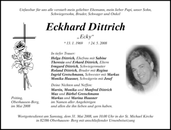 Todesanzeige von Eckhard Dittrich von MERKUR & TZ