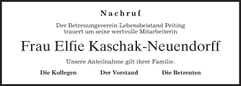 Todesanzeige von Elfie Kaschak-Neuendorff von merkurtz