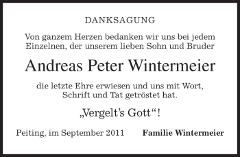 Todesanzeige von Andreas Peter Winterrmeier von MERKUR & TZ