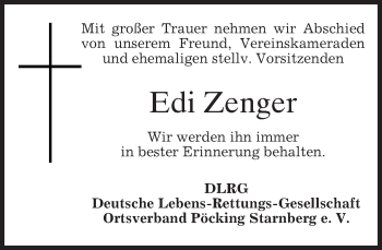 Todesanzeige von Edi Zenger von merkurtz