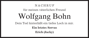 Todesanzeige von Wolfgang Bohn von MERKUR & TZ