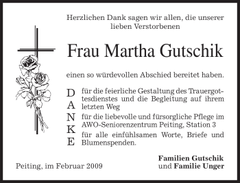 Todesanzeige von Martha Gutschik von MERKUR & TZ