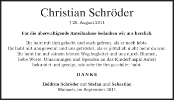 Todesanzeige von Christian Schröder von MERKUR & TZ