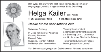 Todesanzeige von Helga Kailer von merkurtz