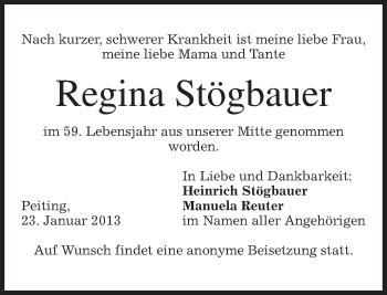 Todesanzeige von Regina Stögbauer von merkurtz