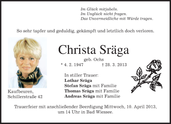 Todesanzeige von Christa Sräga von merkurtz