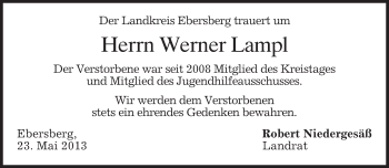 Todesanzeige von Werner Lampl von merkurtz