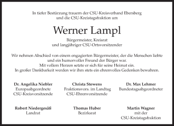 Todesanzeige von Werner Lampl von merkurtz