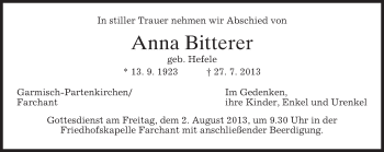Todesanzeige von Anna Bitterer von merkurtz