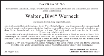 Todesanzeige von Walter Werneck von merkurtz