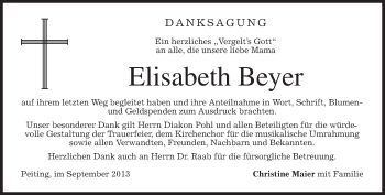 Todesanzeige von Elisabet Beyer von merkurtz