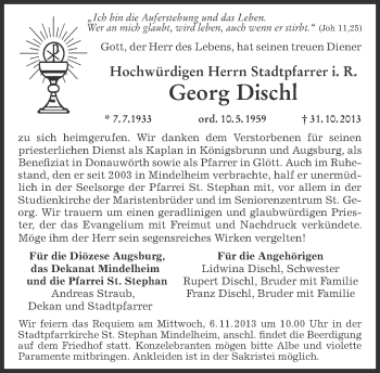 Todesanzeige von Georg Dischl von merkurtz
