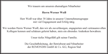 Todesanzeige von Werner Weiß von merkurtz