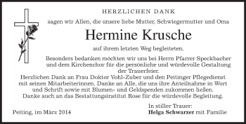 Todesanzeige von Hermine Krusche von merkurtz