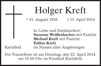 Todesanzeige von Holger Kreft von merkurtz