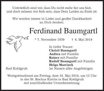 Todesanzeige von Ferdinand Baumgartl von merkurtz