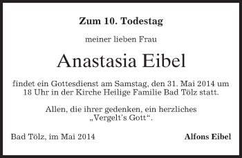 Todesanzeige von Anastasia Eibel von merkurtz