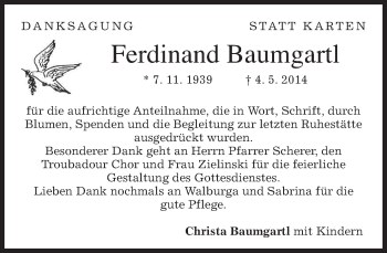 Todesanzeige von Ferdinand Baumgartl von merkurtz