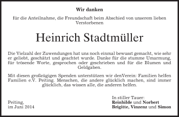 Todesanzeige von Heinrich Stadtmüller von merkurtz