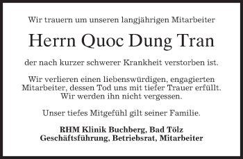 Todesanzeige von Quoc Dung Tran von merkurtz