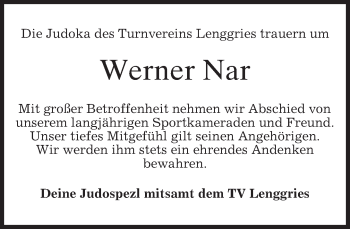 Todesanzeige von Werner Nar von merkurtz