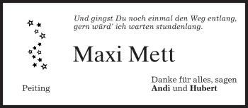 Todesanzeige von Maxi Mett von merkurtz