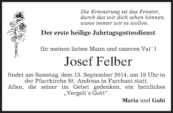 Todesanzeige von Josef Felber von merkurtz