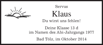 Todesanzeige von Klaus  von merkurtz