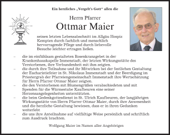 Todesanzeige von Ottmar Maier von merkurtz