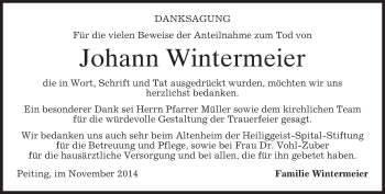 Todesanzeige von Johann Wintermeier von merkurtz