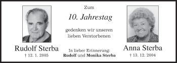 Todesanzeige von Rudolf und Anna Sterba von merkurtz