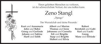 Todesanzeige von Zeno Stangl von merkurtz