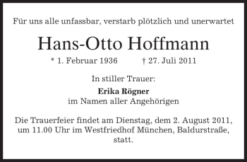 Todesanzeige von Hans-Otto Hoffmann von MERKUR & TZ