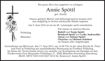 Todesanzeige von Annie Spöttl von merkurtz